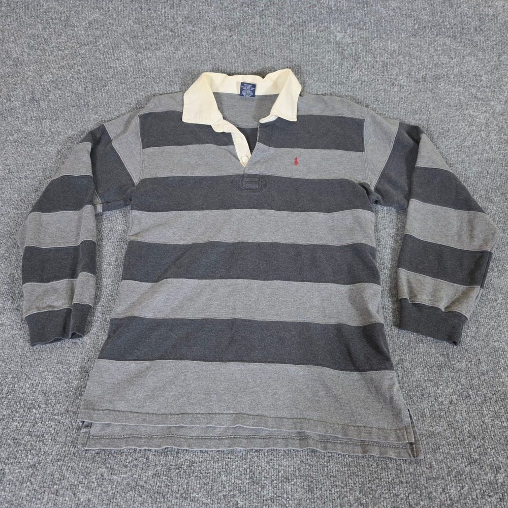 Polo Ralph Lauren Mens XL Gray Striped Long Sleeve Cotton Rugby Shirt Runs Small